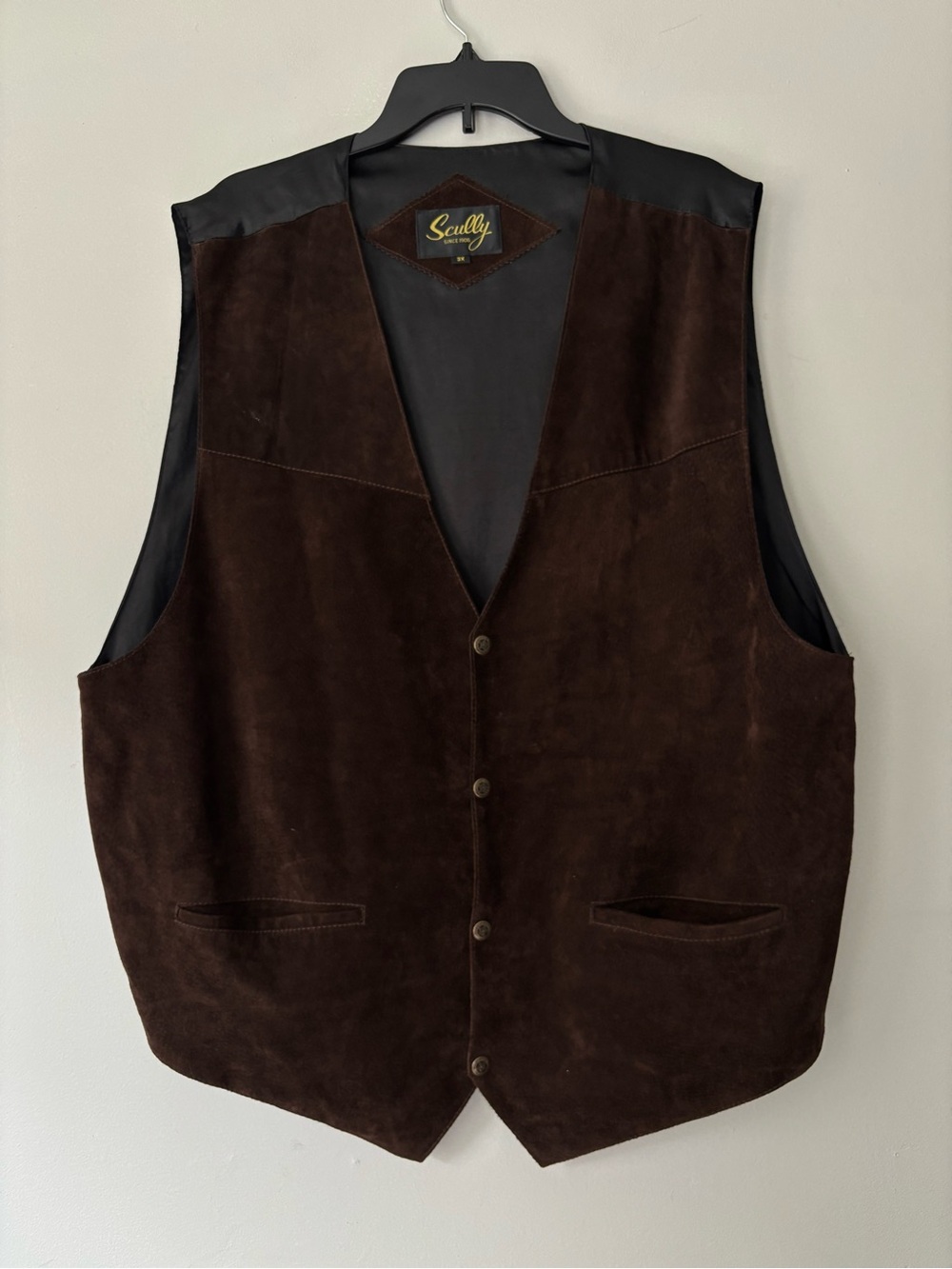 Vintage Men Scully Dark Brown Boho Suede Button Up Streetwear Vest Size 3X